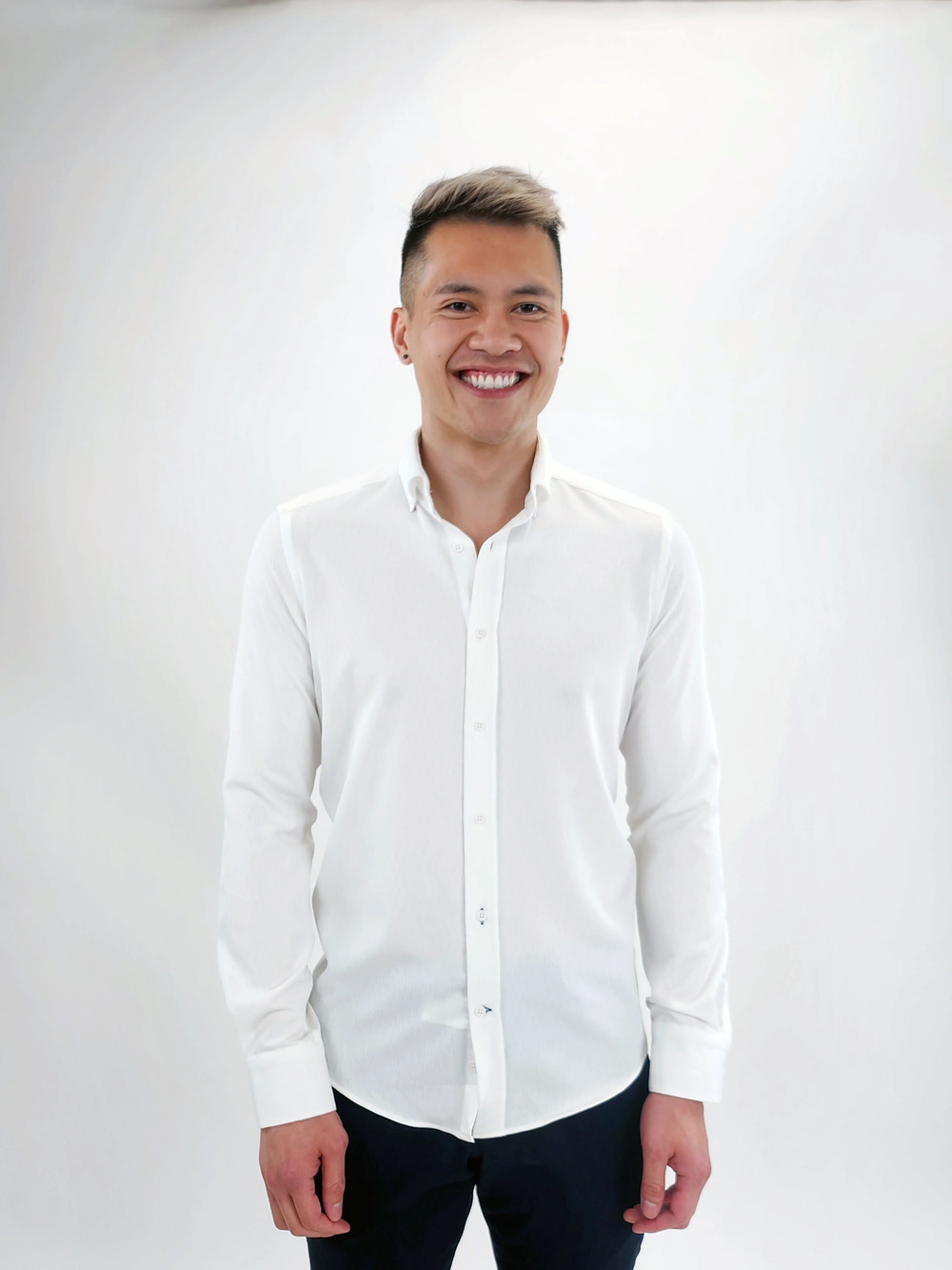 Jakamen Cream Crinkle Textured Slim Fit Long Sleeve Button Up Shirt/6475